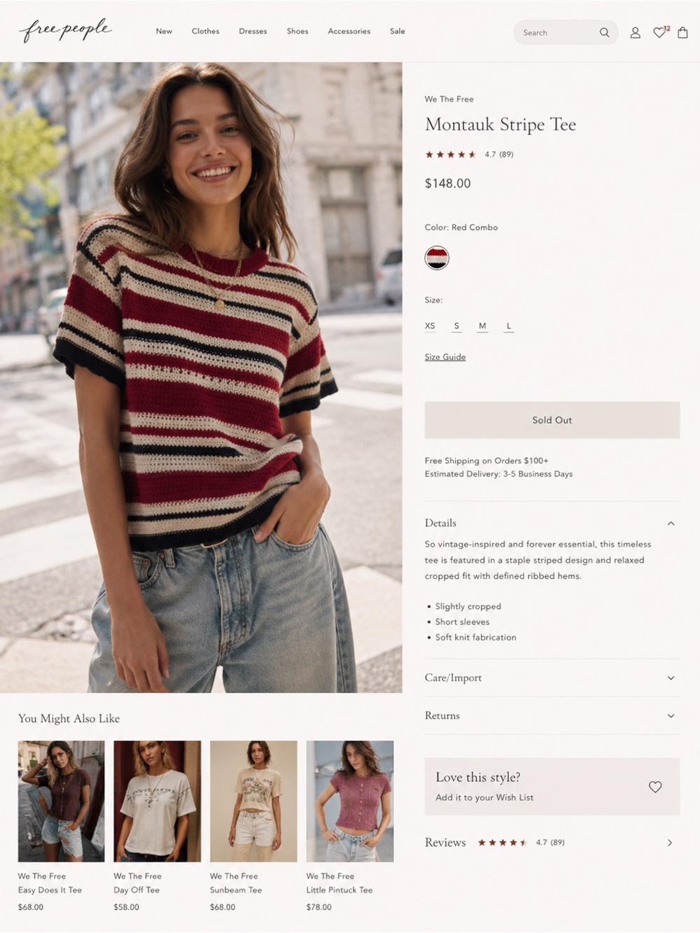 Free People Montauk Stripe Tee - Red, Cream, Black